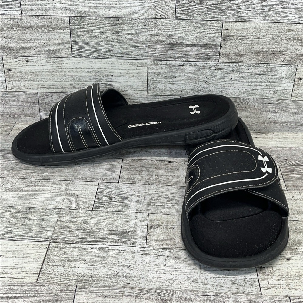 Under‎ Armour Ignite VIII Black White Slide Sandals 1287319-001 Women Size 11